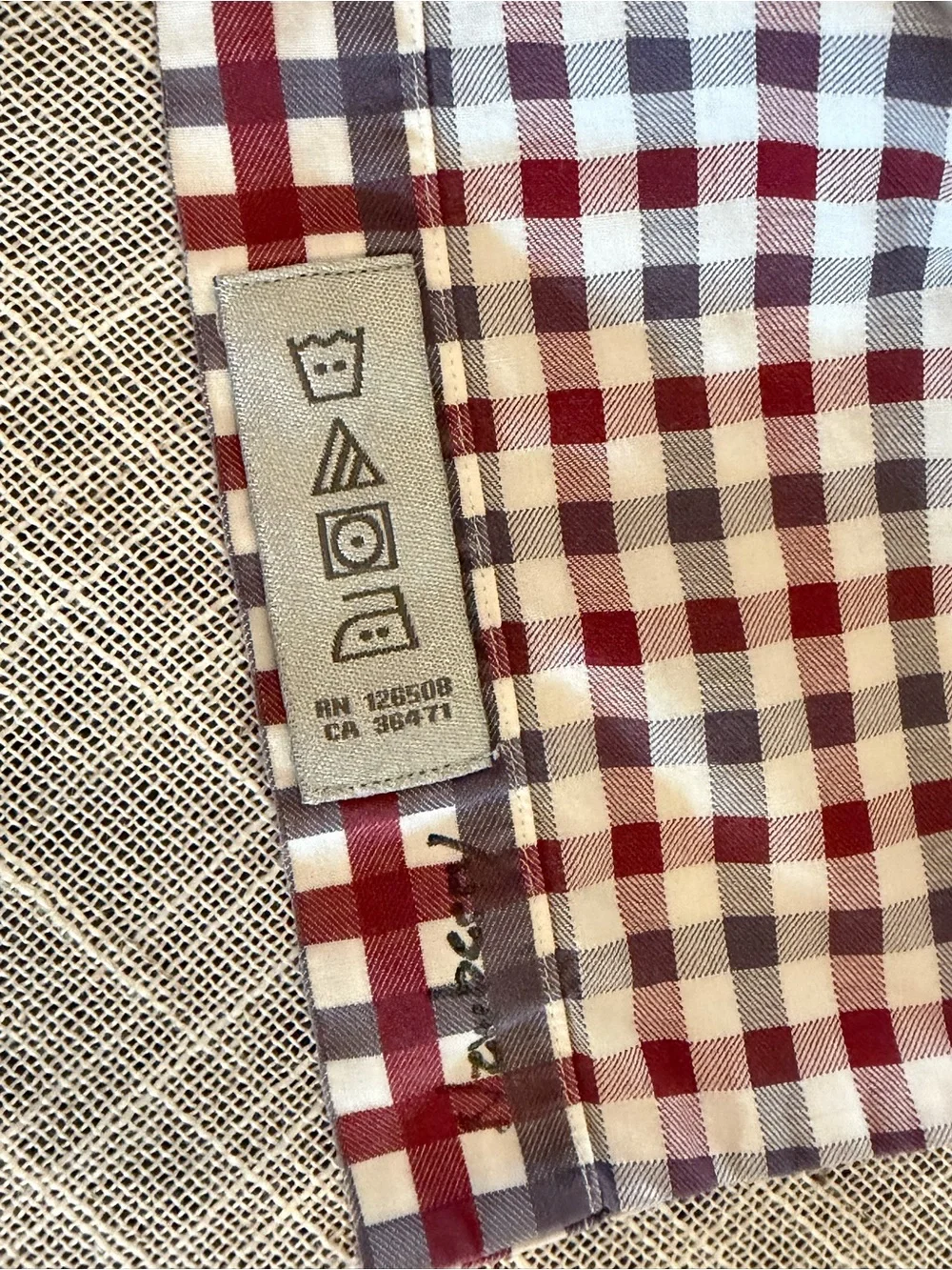 Thomas Dean Shirt Mens Large Red Gingham Check Button Front Long Sleeve - Picture 8 of 10